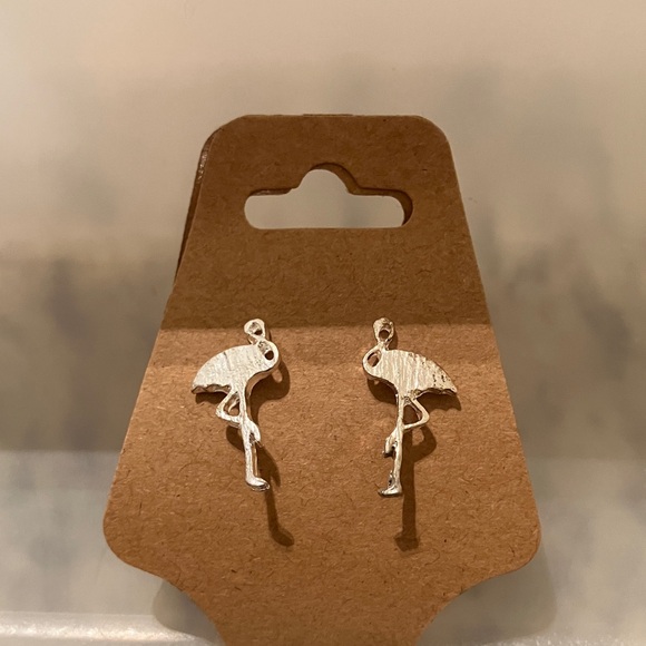 Jewelry - Silver Tone Flamingo Umbrella Charm Earrings Fun Summer Novelty